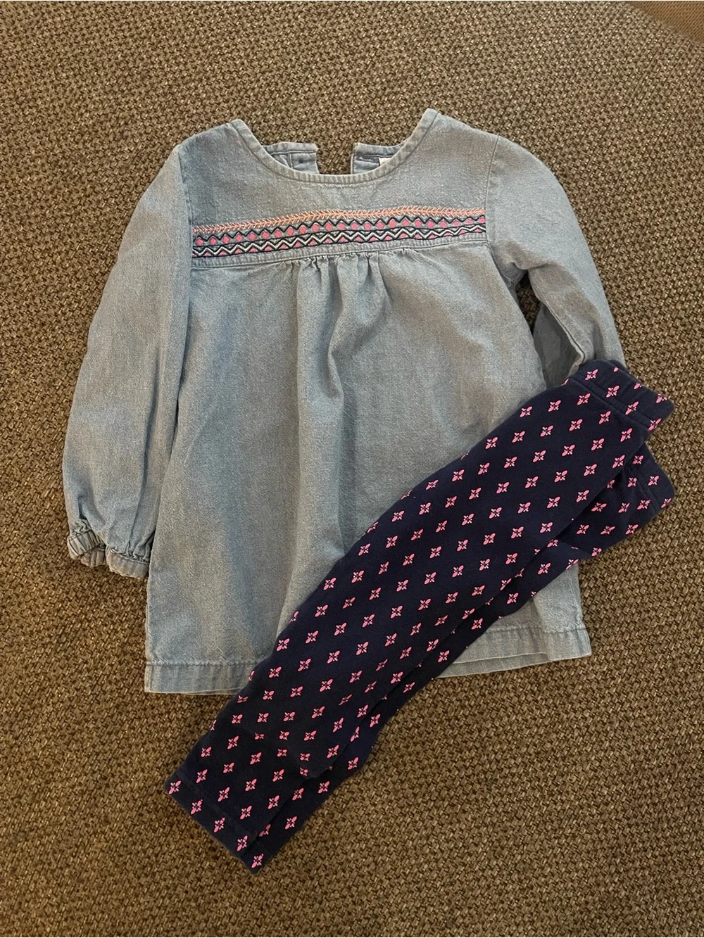 Girls Carters Light Blue Denim-Look Top & Navy Patterned Legging Pajama Set